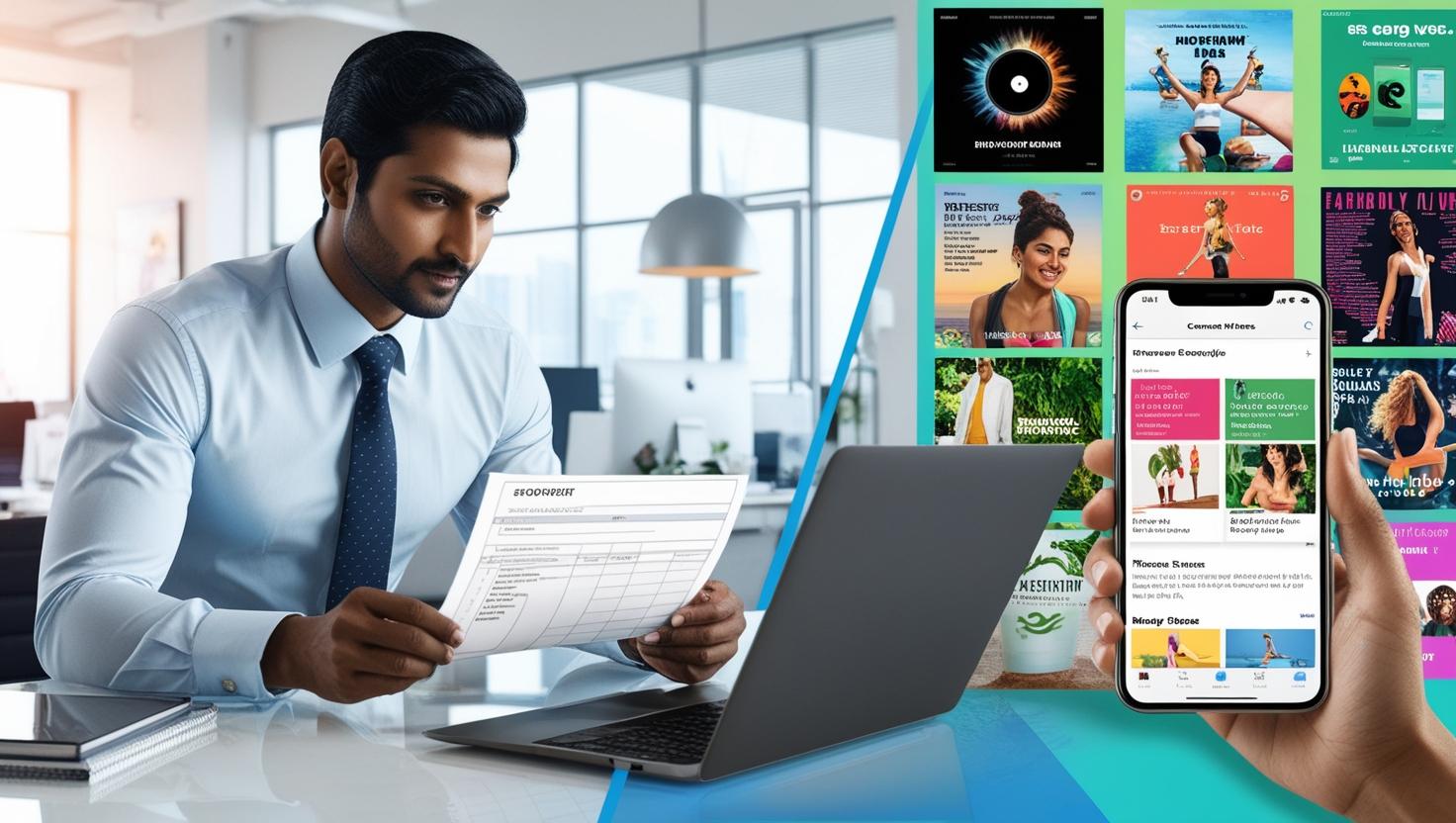 A business professional reviewing a B2B purchase proposal on a laptop